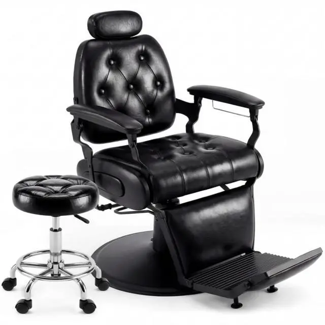 Main image of Barber Chair with Stool, Heavy Duty Vintage Recline Hydraulic Barber Chair with Towel Bar, 360° Swivel All Purpose Professional Salon Chair Barber Shop Beauty Salon Shampoo Equipment, Black