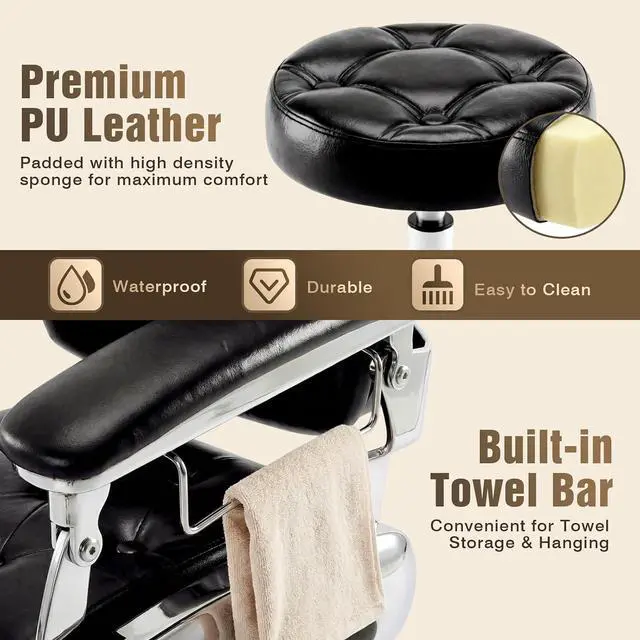Alt view image 7 of 7 - Barber Chair with Stool, Heavy Duty Vintage Recline Hydraulic Barber Chair, 360° Swivel All Purpose Professional Salon Chair Barber Shop Beauty Salon Shampoo Equipment, Black and Silver