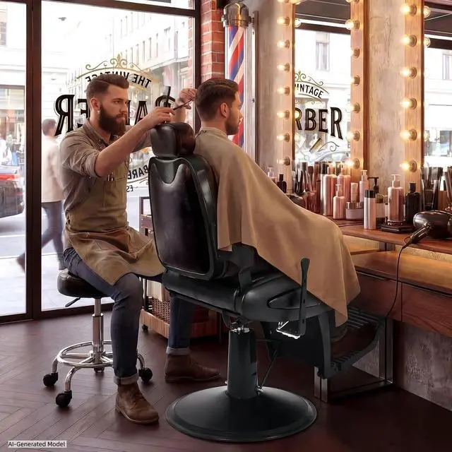 Alt view image 2 of 7 - Barber Chair with Stool, Heavy Duty Vintage Recline Hydraulic Barber Chair with Towel Bar, 360° Swivel All Purpose Professional Salon Chair Barber Shop Beauty Salon Shampoo Equipment, Black