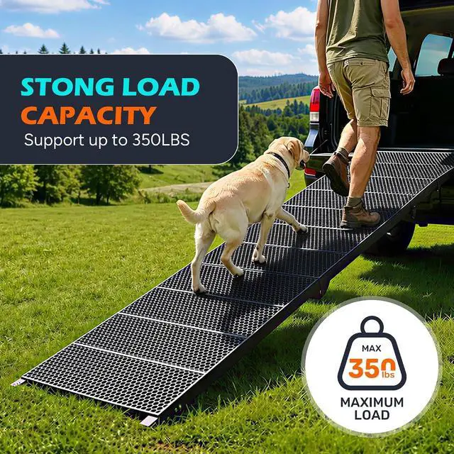 Alt view image 5 of 7 - Foldable Dog Ramp for Car, 71in Portable Ramp for Large Dogs | Extra Long and Wide Folding Pet Ramp with Non-Slip Surface, Collapsible Pet Stair Rams for SUV Car Truck, Holds Up to 350 Lbs