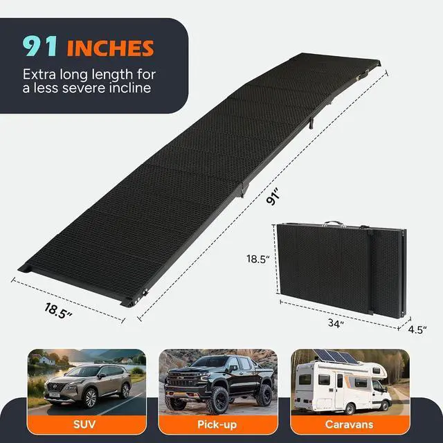 Alt view image 2 of 7 - Foldable Dog Ramp for Car, 91in Portable Ramp for Large Dogs | Extra Long and Wide Folding Pet Ramp with Non-Slip Surface, Collapsible Pet Stair Rams for SUV Car Truck, Holds Up to 350 Lbs