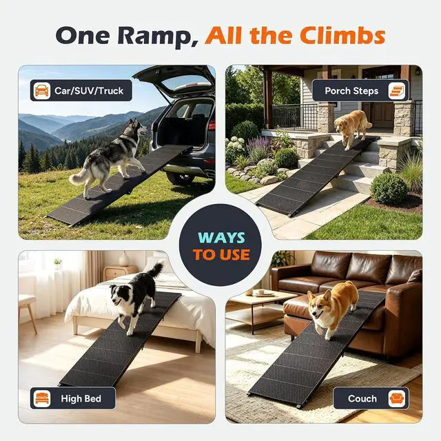 Alt view image 7 of 7 - Foldable Dog Ramp for Car, 71in Portable Ramp for Large Dogs | Extra Long and Wide Folding Pet Ramp with Non-Slip Surface, Collapsible Pet Stair Rams for SUV Car Truck, Holds Up to 350 Lbs
