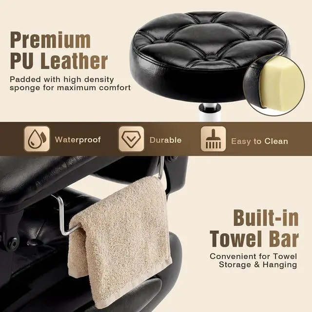 Alt view image 7 of 7 - Barber Chair with Stool, Heavy Duty Vintage Recline Hydraulic Barber Chair with Towel Bar, 360° Swivel All Purpose Professional Salon Chair Barber Shop Beauty Salon Shampoo Equipment, Black