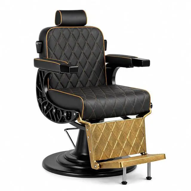 Main image of Barber Chair for Barbershop, Vintage Reclining Salon Chair (Gold) | Heavy Duty All Purpose, Professional Spa Chair, Footrest & Headrest, 360° Swivel, Height Adjustable, Tattoo & Beauty Salons