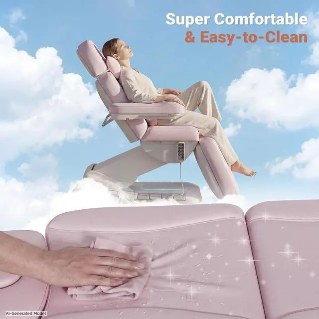Alt view image 7 of 7 - Fully Electric Massage Table, 3 Motor Adjustable Electric Esthetician Bed w/Dual-Side Foot Pedals, Handheld Remote & LED Light for Beauty Tattoo Spa Medical Treatment, Stool Included, Pink