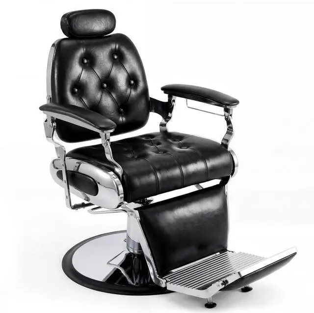 Main image of Barber Chair, Heavy Duty Vintage Recline Hydraulic Barber Chair with Towel Bar, 360° Swivel All Purpose Professional Salon Chair Barber Shop Beauty Salon Shampoo Equipment, Black and Silver