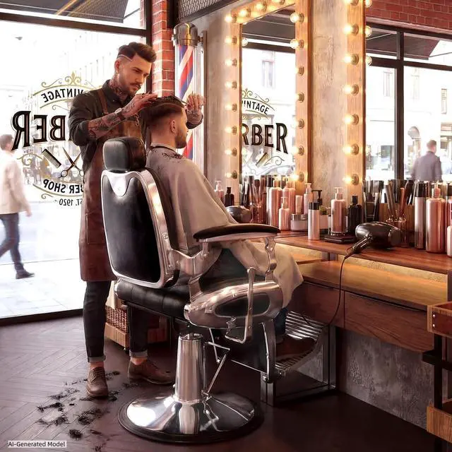 Alt view image 2 of 7 - Barber Chair, Heavy Duty Vintage Recline Hydraulic Barber Chair with Towel Bar, 360° Swivel All Purpose Professional Salon Chair Barber Shop Beauty Salon Shampoo Equipment, Black and Silver