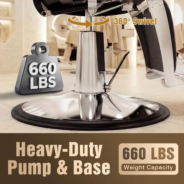 Alt view image 6 of 7 - Barber Chair with Stool, Heavy Duty Vintage Recline Hydraulic Barber Chair, 360° Swivel All Purpose Professional Salon Chair Barber Shop Beauty Salon Shampoo Equipment, Black and Silver