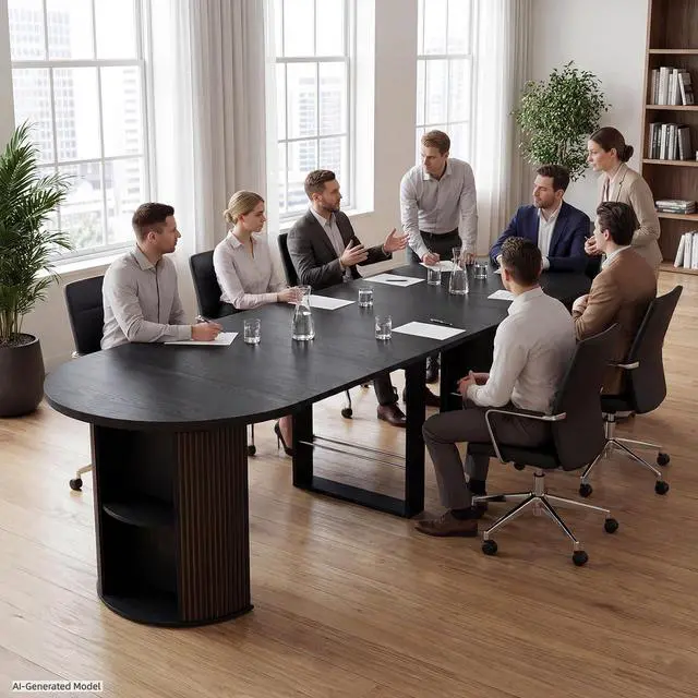Alt view image 6 of 7 - 38.6" to 110.2" Modern Extendable Dining Table with Storage (Black) | Expandable Fluted Round Table for 2-12 People, Space Saving Table for Party Weddings Meetings Celebrations