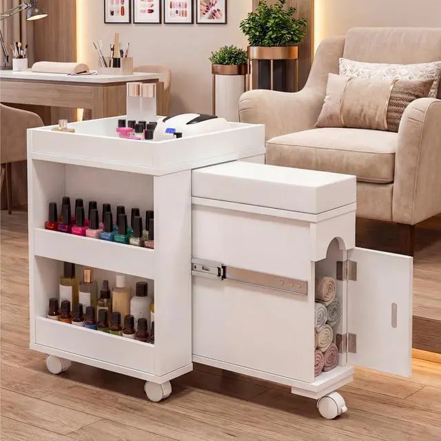 Main image of Pedicure Trolley Cart with Foot Rest, Wheels, Storage Shelves & Cabinet, Extendable Mobile Pedicure Foot Stool Stand Manicure Station for Nail Tech/Home Salon, 26.3" L