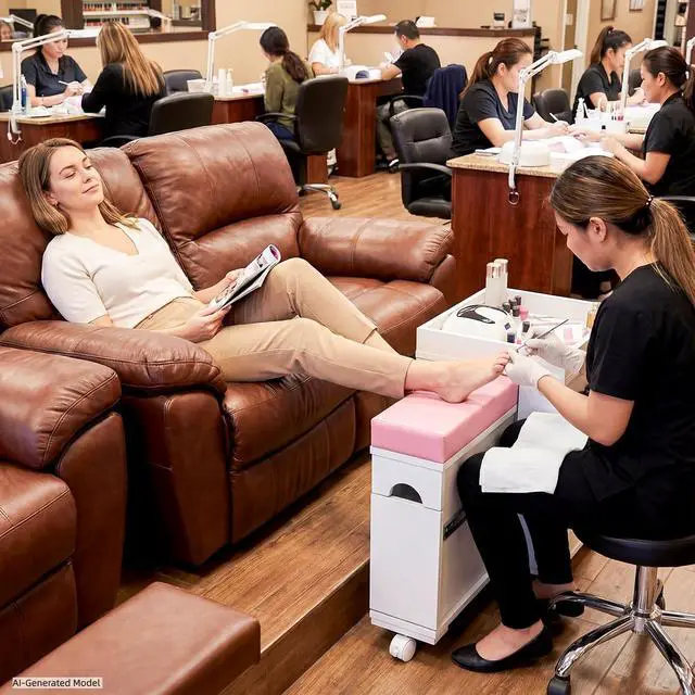 Alt view image 3 of 7 - Pedicure Trolley Cart with Foot Rest, Extendable Pedicure & Manicure Station for Nail Tech, Mobile Pedicure Foot Stool Stand with Rolling Wheels, Shelves, Cabinet for Polish & Oil, 26.3" L