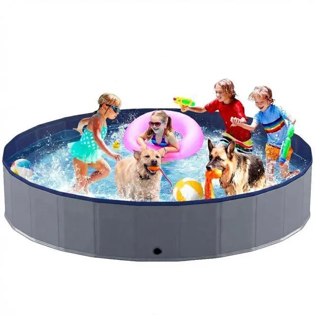 Main image of Foldable Dog Pool, Collapsible Plastic Dog Swimming Pool, 97x16in | Portable Bath Tub for Large Pets Dogs, Pet Wading Pool Indoor and Outdoor Use