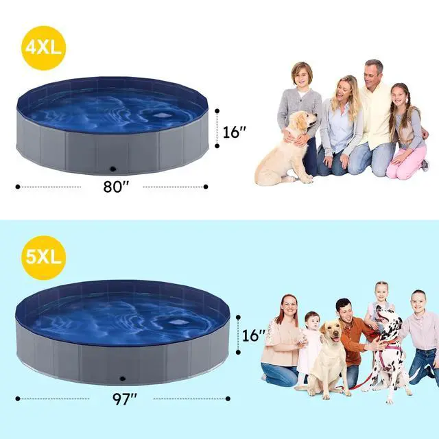 Alt view image 4 of 6 - Foldable Dog Pool, Collapsible Plastic Dog Swimming Pool, 97x16in | Portable Bath Tub for Large Pets Dogs, Pet Wading Pool Indoor and Outdoor Use
