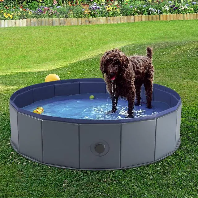 Alt view image 4 of 7 - Foldable Dog Pool, Collapsible Plastic Dog Swimming Pool, 40x12in | Portable Bath Tub for Large Pets Dogs, Pet Wading Pool Indoor and Outdoor Use