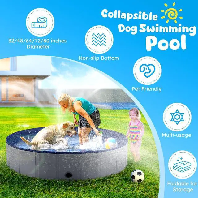 Alt view image 2 of 6 - Foldable Dog Pool, Collapsible Plastic Dog Swimming Pool, 97x16in | Portable Bath Tub for Large Pets Dogs, Pet Wading Pool Indoor and Outdoor Use
