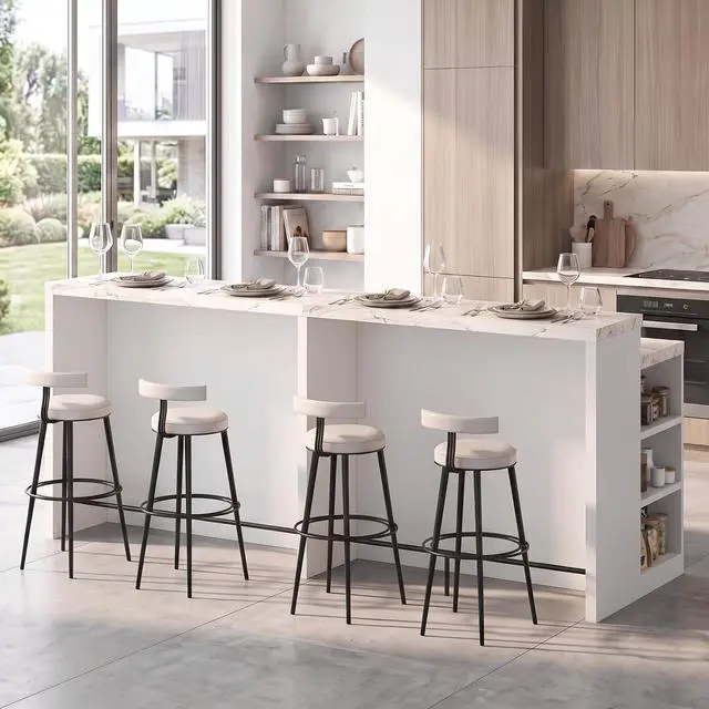 Alt view image 4 of 7 - 92.5" Stationary Kitchen Island with Storage (White) | Two-Tiered Faux Marble Countertop, Flexible Track Outlet, LED Light, Cabinet with Adjustable Shelf, Open Storage Compartment