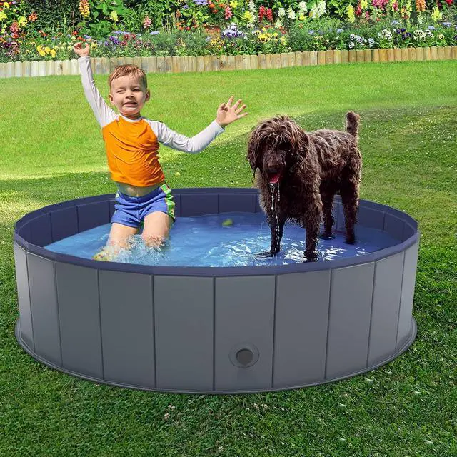 Alt view image 4 of 7 - Foldable Dog Pool, Collapsible Plastic Dog Swimming Pool, 48x12in | Portable Bath Tub for Large Pets Dogs, Pet Wading Pool Indoor and Outdoor Use