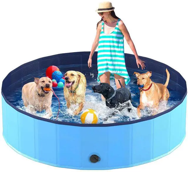 Main image of Foldable Dog Pool, Collapsible Plastic Dog Swimming Pool, 80x12in | Portable Bath Tub for Large Pets Dogs, Pet Wading Pool Indoor and Outdoor Use
