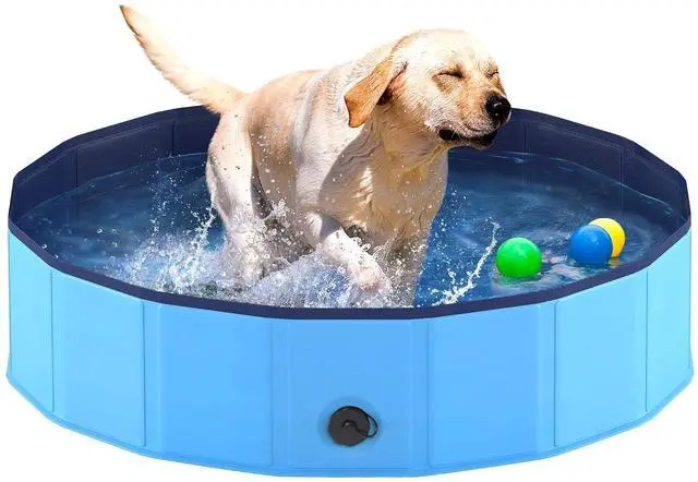 Main image of Foldable Dog Pool, Collapsible Plastic Dog Swimming Pool, 40x12in | Portable Bath Tub for Large Pets Dogs, Pet Wading Pool Indoor and Outdoor Use