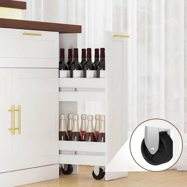 Alt view image 5 of 7 - 92.5" Stationary Kitchen Island with Storage (Walnut) | Two-Tiered Faux Marble Countertop, Flexible Track Outlet, LED Light, Cabinet with Adjustable Shelf, Open Storage Compartment