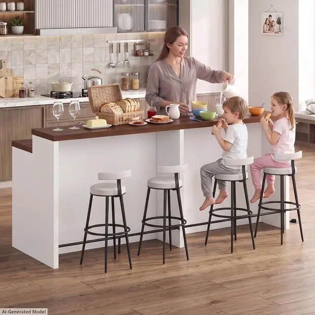 Alt view image 4 of 7 - 92.5" Stationary Kitchen Island with Storage (Walnut) | Two-Tiered Faux Marble Countertop, Flexible Track Outlet, LED Light, Cabinet with Adjustable Shelf, Open Storage Compartment
