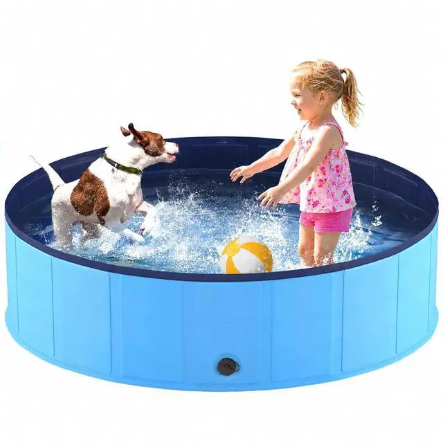 Main image of Foldable Dog Pool, Collapsible Plastic Dog Swimming Pool, 64x12 in | Portable Bath Tub for Large Pets Dogs, Pet Wading Pool Indoor and Outdoor Use