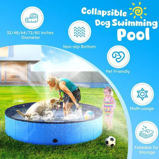 Alt view image 2 of 6 - Foldable Dog Pool, Collapsible Plastic Dog Swimming Pool, 40x12in | Portable Bath Tub for Large Pets Dogs, Pet Wading Pool Indoor and Outdoor Use