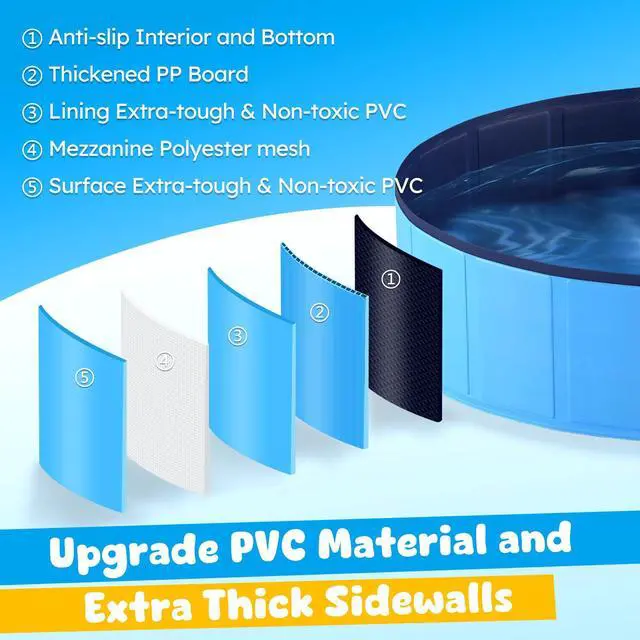 Alt view image 3 of 6 - Foldable Dog Pool, Collapsible Plastic Dog Swimming Pool, 40x12in | Portable Bath Tub for Large Pets Dogs, Pet Wading Pool Indoor and Outdoor Use
