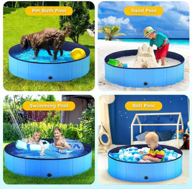 Alt view image 5 of 6 - Foldable Dog Pool, Collapsible Plastic Dog Swimming Pool, 40x12in | Portable Bath Tub for Large Pets Dogs, Pet Wading Pool Indoor and Outdoor Use