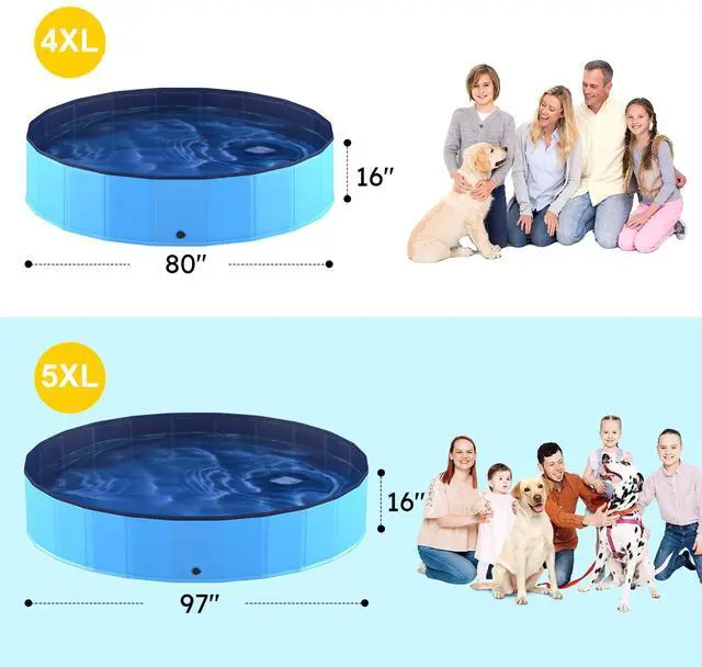 Alt view image 4 of 6 - Foldable Dog Pool, Collapsible Plastic Dog Swimming Pool, 97x16in | Portable Bath Tub for Large Pets Dogs, Pet Wading Pool Indoor and Outdoor Use