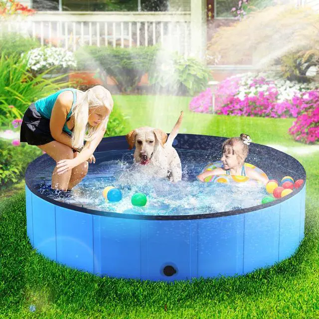 Alt view image 6 of 6 - Foldable Dog Pool, Collapsible Plastic Dog Swimming Pool, 40x12in | Portable Bath Tub for Large Pets Dogs, Pet Wading Pool Indoor and Outdoor Use