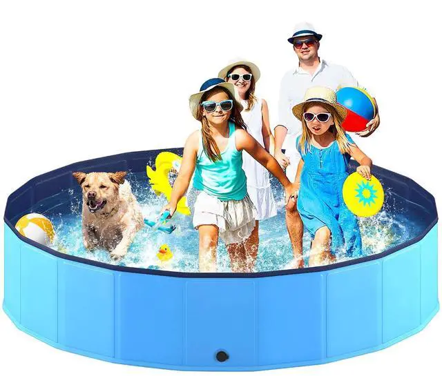 Main image of Foldable Dog Pool, Collapsible Plastic Dog Swimming Pool, 80x16in | Portable Bath Tub for Large Pets Dogs, Pet Wading Pool Indoor and Outdoor Use