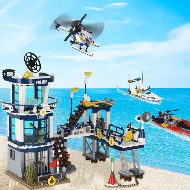 Alt view image 2 of 7 - City Police Station STEM Building Sets, Compatible with Lego Military Helicopter Airplane,Boats Ship, Swat Team,Building Kit for Kids, 565 PCS Best Gift for 6-10 Boys | Compatible with Military Helico