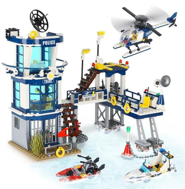 Main image of City Police Station STEM Building Sets, Compatible with Lego Military Helicopter Airplane,Boats Ship, Swat Team,Building Kit for Kids, 565 PCS Best Gift for 6-10 Boys | Compatible with Military Helico