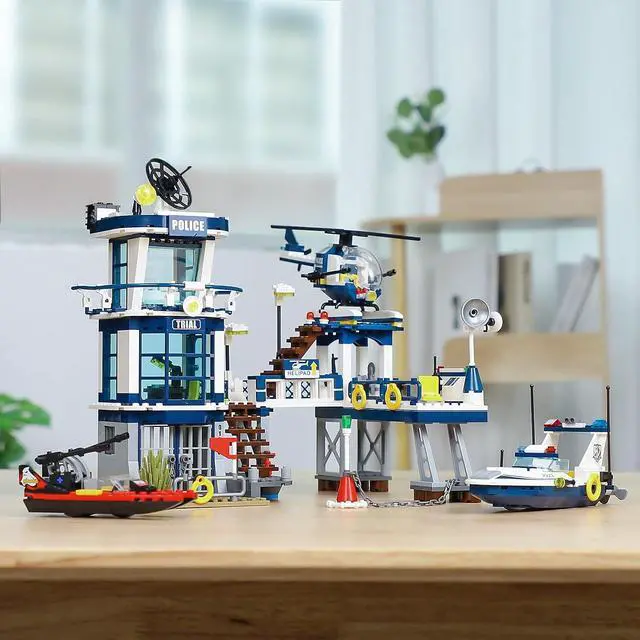 Alt view image 3 of 7 - City Police Station STEM Building Sets, Compatible with Lego Military Helicopter Airplane,Boats Ship, Swat Team,Building Kit for Kids, 565 PCS Best Gift for 6-10 Boys | Compatible with Military Helico