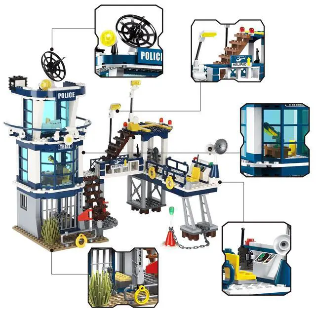 Alt view image 4 of 7 - City Police Station STEM Building Sets, Compatible with Lego Military Helicopter Airplane,Boats Ship, Swat Team,Building Kit for Kids, 565 PCS Best Gift for 6-10 Boys | Compatible with Military Helico