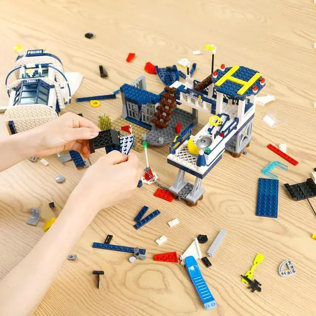 Alt view image 5 of 7 - City Police Station STEM Building Sets, Compatible with Lego Military Helicopter Airplane,Boats Ship, Swat Team,Building Kit for Kids, 565 PCS Best Gift for 6-10 Boys | Compatible with Military Helico