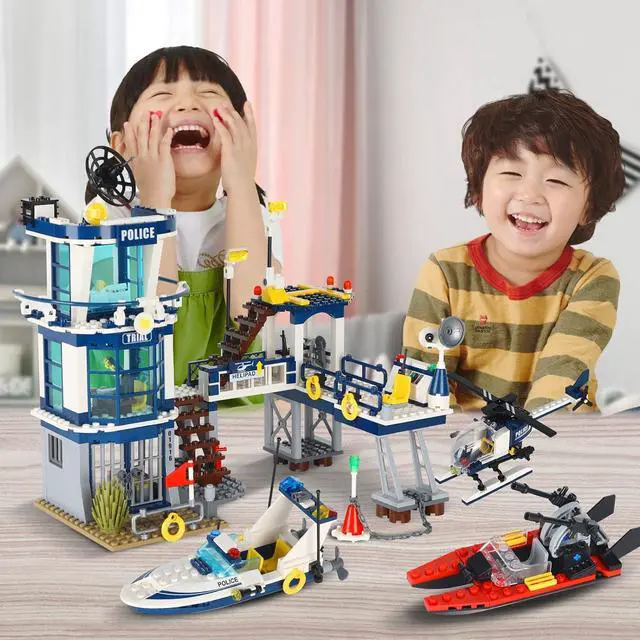 Alt view image 7 of 7 - City Police Station STEM Building Sets, Compatible with Lego Military Helicopter Airplane,Boats Ship, Swat Team,Building Kit for Kids, 565 PCS Best Gift for 6-10 Boys | Compatible with Military Helico