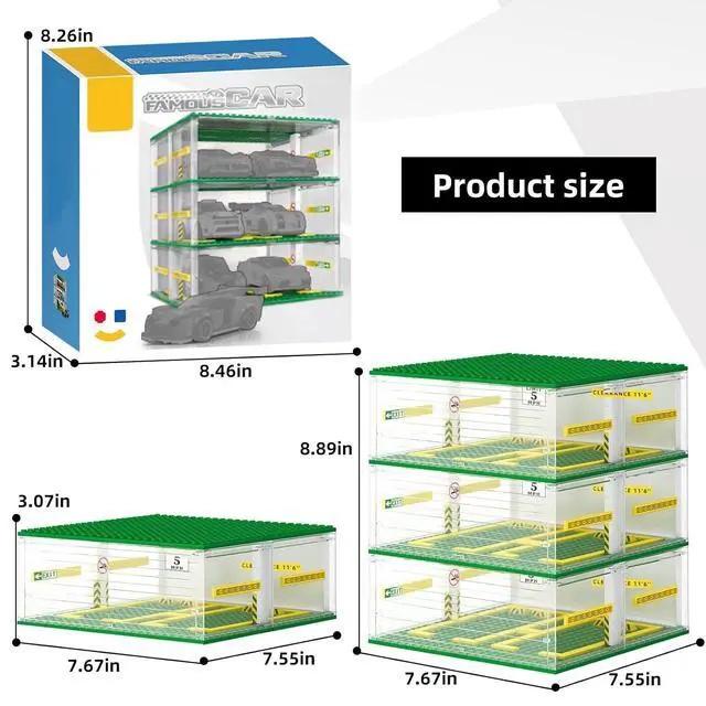 Alt view image 2 of 6 - Cars Garage Building Set Compatible with Lego Display 130pc 3-Story | Adjustable 3-story garage fits 8-stud cars, with movable doors, removable roof and rearrangeable floors. Cars not included.