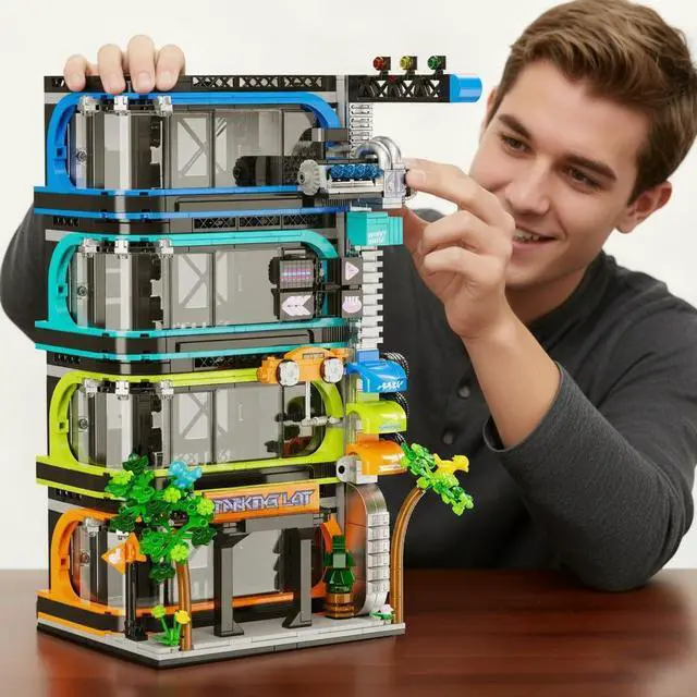 Main image of City Parking Tower Building Set Compatible with Lego 1144pc | Vertical modular garage fits 6-stud cars and 1:64 die-cast models, holds 20+ vehicles and saves valuable display space.