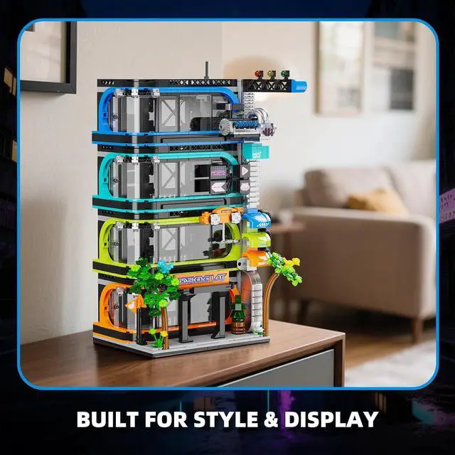 Alt view image 6 of 6 - City Parking Tower Building Set Compatible with Lego 1144pc | Vertical modular garage fits 6-stud cars and 1:64 die-cast models, holds 20+ vehicles and saves valuable display space.