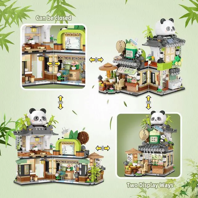 Alt view image 3 of 6 - Street View Tea Shop Mini Building Blocks, MOC Creative Building Toys Cute Panda Animals Building Set for Girls 6-12, Simulation Architecture Construction Toy, Gift Idea for Kids Adults (860PCS)