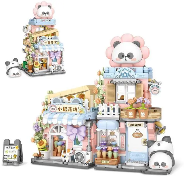 Main image of Street View Flower House Shop Mini Building Blocks, MOC Creative Building Toys Cute Panda Building Set for Kids 6-12, Simulation Architecture Construction Toy, Gift Idea for Kids Adults (810PCS)