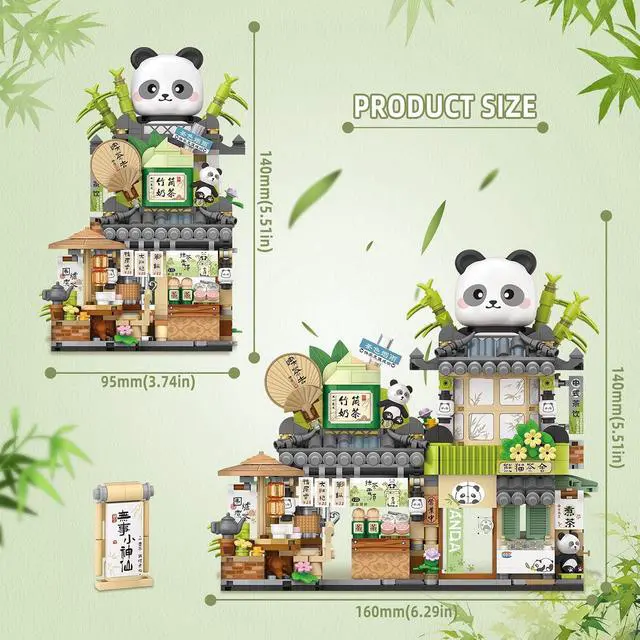 Alt view image 5 of 6 - Street View Tea Shop Mini Building Blocks, MOC Creative Building Toys Cute Panda Animals Building Set for Girls 6-12, Simulation Architecture Construction Toy, Gift Idea for Kids Adults (860PCS)