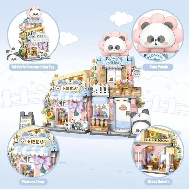 Alt view image 2 of 6 - Street View Flower House Shop Mini Building Blocks, MOC Creative Building Toys Cute Panda Building Set for Kids 6-12, Simulation Architecture Construction Toy, Gift Idea for Kids Adults (810PCS)
