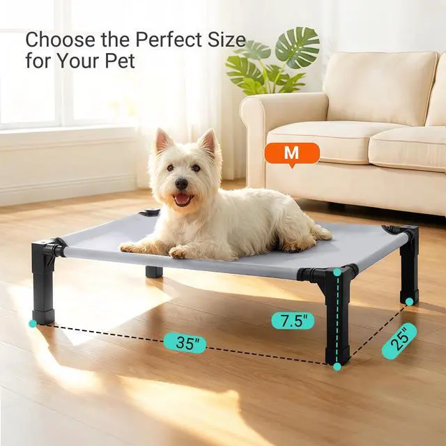 Alt view image 3 of 7 - Elevated Outdoor Dog Bed, Raised Dog Bed with Steel Framed 35in | Cooling Elevated Pet Cot with Non-Slip Feet, and Waterproof, Washable, Breathable Teslin Mesh