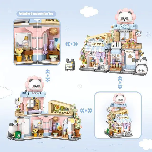 Alt view image 3 of 6 - Street View Flower House Shop Mini Building Blocks, MOC Creative Building Toys Cute Panda Building Set for Kids 6-12, Simulation Architecture Construction Toy, Gift Idea for Kids Adults (810PCS)