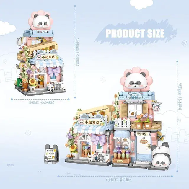 Alt view image 5 of 6 - Street View Flower House Shop Mini Building Blocks, MOC Creative Building Toys Cute Panda Building Set for Kids 6-12, Simulation Architecture Construction Toy, Gift Idea for Kids Adults (810PCS)