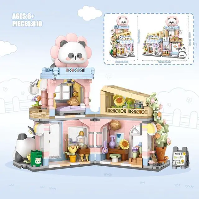 Alt view image 6 of 6 - Street View Flower House Shop Mini Building Blocks, MOC Creative Building Toys Cute Panda Building Set for Kids 6-12, Simulation Architecture Construction Toy, Gift Idea for Kids Adults (810PCS)