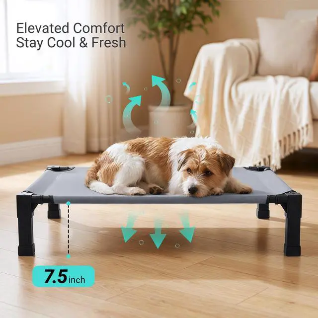 Alt view image 5 of 7 - Elevated Outdoor Dog Bed, Raised Dog Bed with Steel Framed 35in | Cooling Elevated Pet Cot with Non-Slip Feet, and Waterproof, Washable, Breathable Teslin Mesh